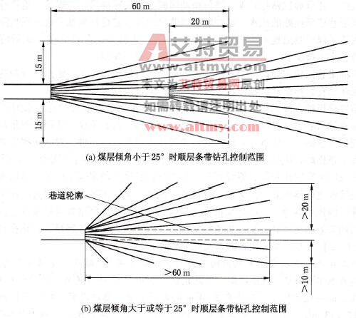 图6 -13煤巷掘进预抽钻孔布置